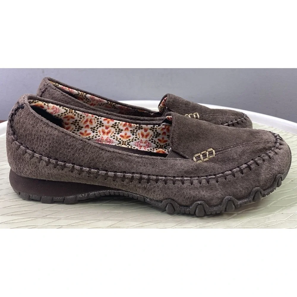 Women's Skechers Relaxed Fit Brown Suede Leather Memory Foam Loafers 7 Shoes EUC